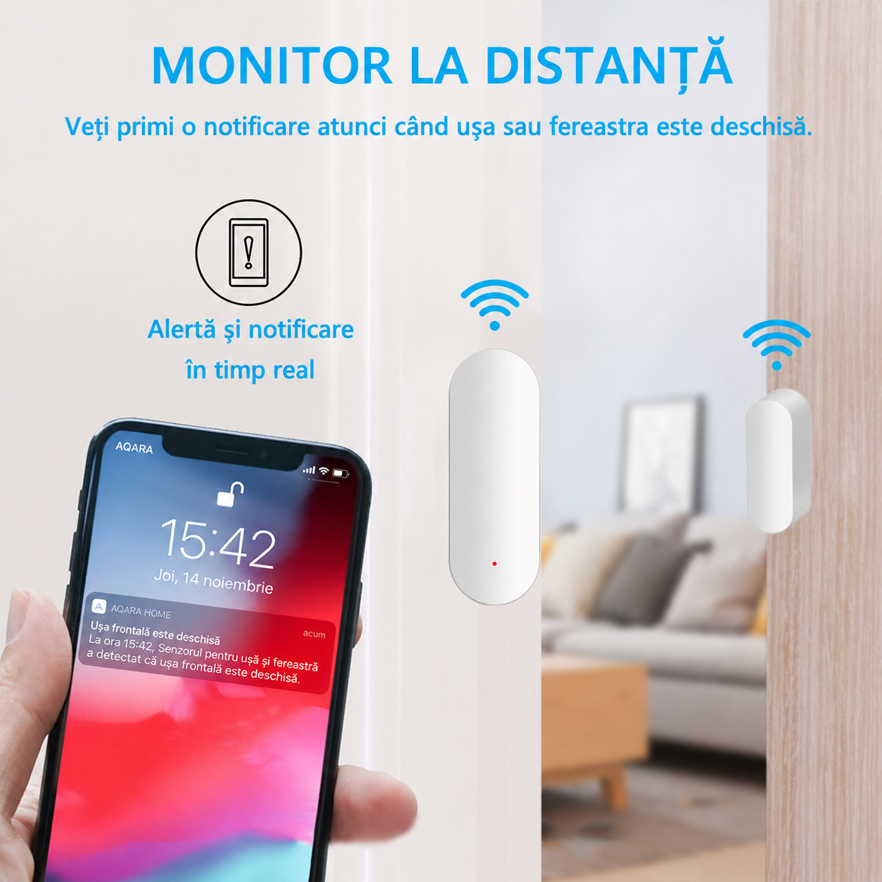 Senzor Smart Ușă & Fereastră WiFi cu Alertă