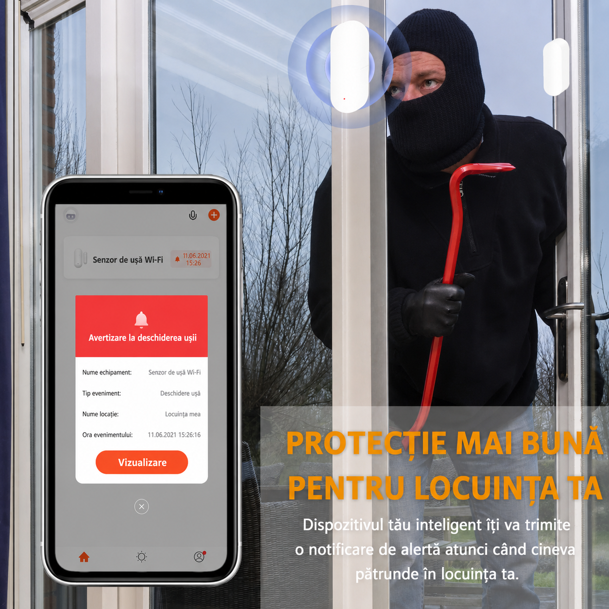 Senzor Smart Ușă & Fereastră WiFi cu Alertă